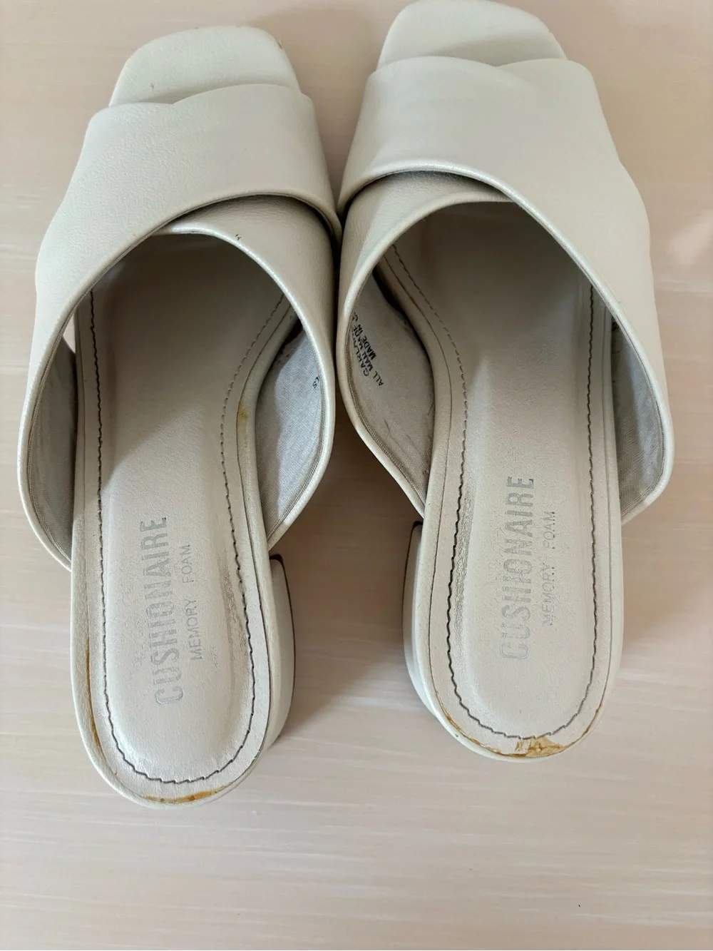 Cushionaire Women's Cream Cross-Band Slide Heels